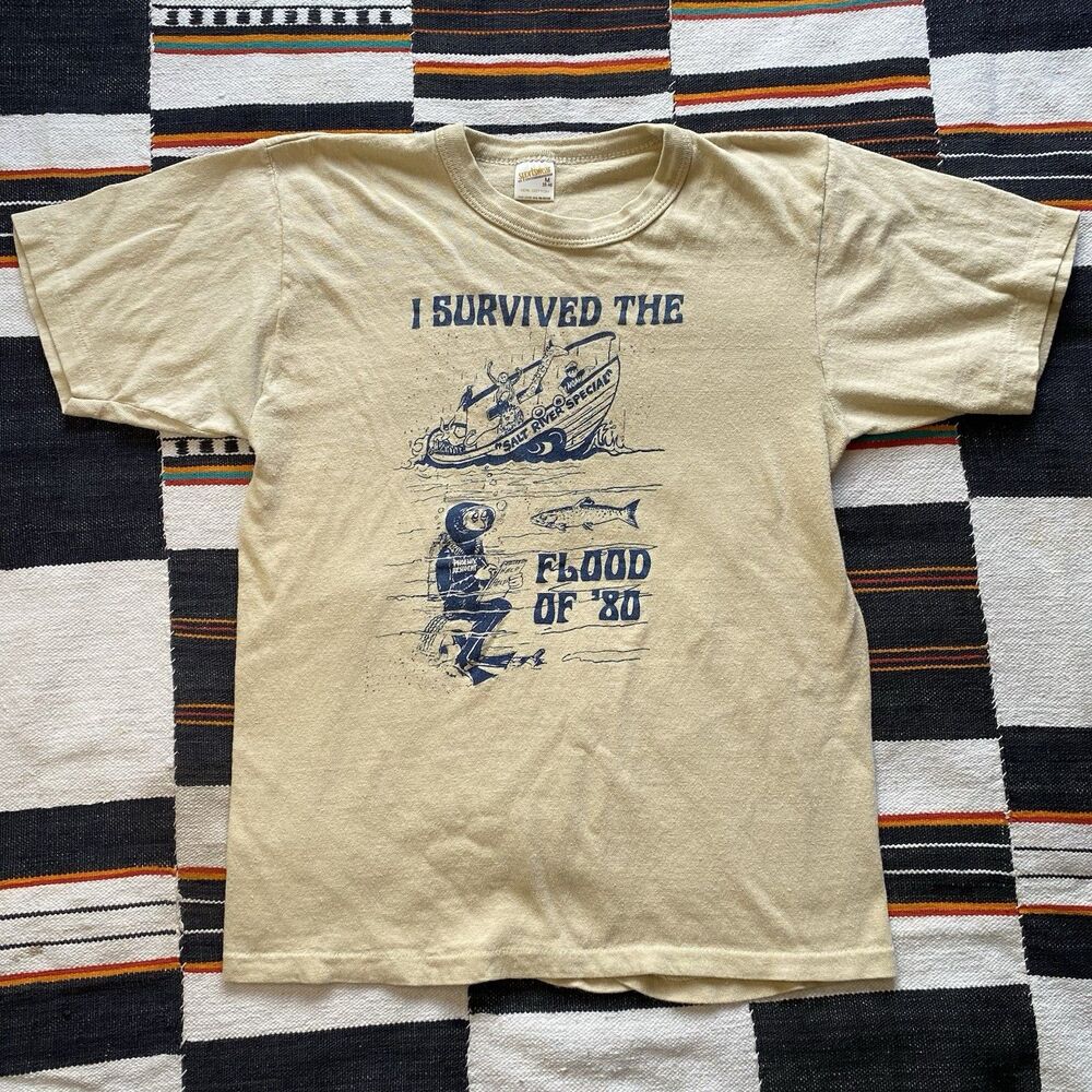 Vintage 1980 Sportswear Single Stitch Graphic Tee Shirt. Salt River Flood. XS/S.